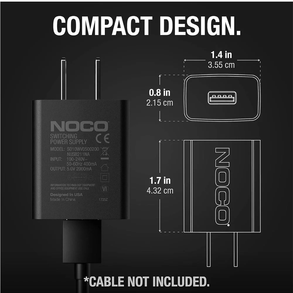 NOCO NUSB211NA 10W USB Power Adapter, 2.1A 5V Wall‎ Charger